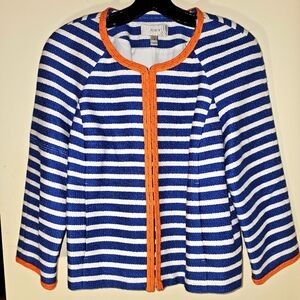 J.CREW - BLUE & WHITE JACKET w/ORANGE TRIM AND FRONT POCKETS